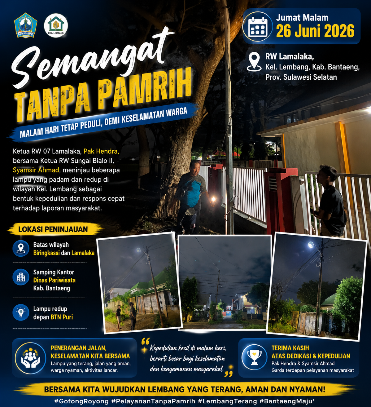 Semangat Tanpa Pamrih! Jumat Malam Tetap Bergerak, RW Lamalaka dan RW Sungai Bialo II Tinjau Lampu Jalan Demi Keselamatan Warga